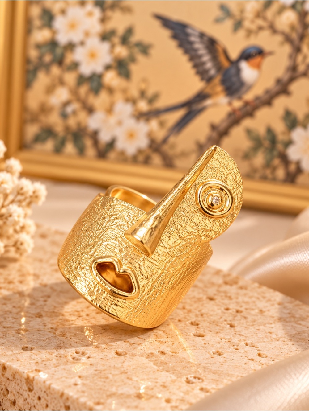 Gold Abstract Face Statement Ring Sculptural Modern Art Jewelry Fifi Closet